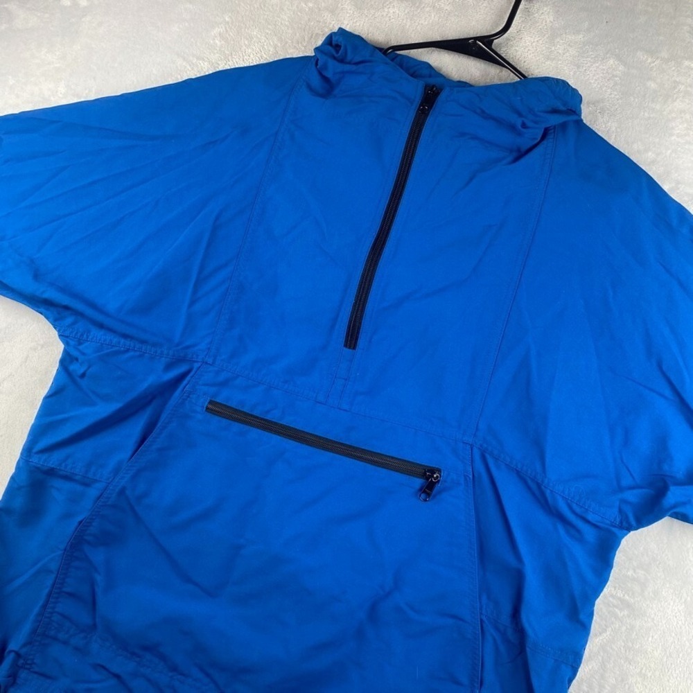 LL Bean Anorak Jacket Men Large Blue 1/2 Zip Pullover Kangaroo Pocket Hooded